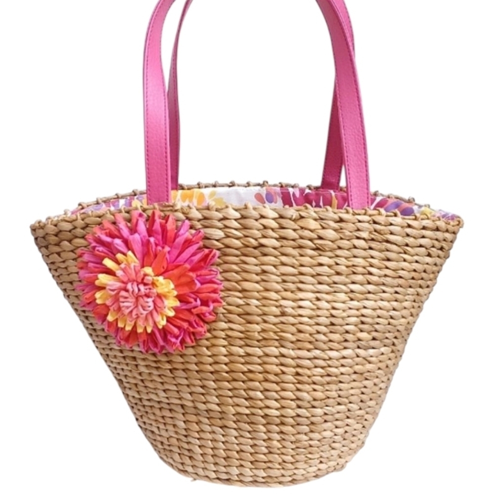 Bath & Body Works Raffia Tote with Pink Handles